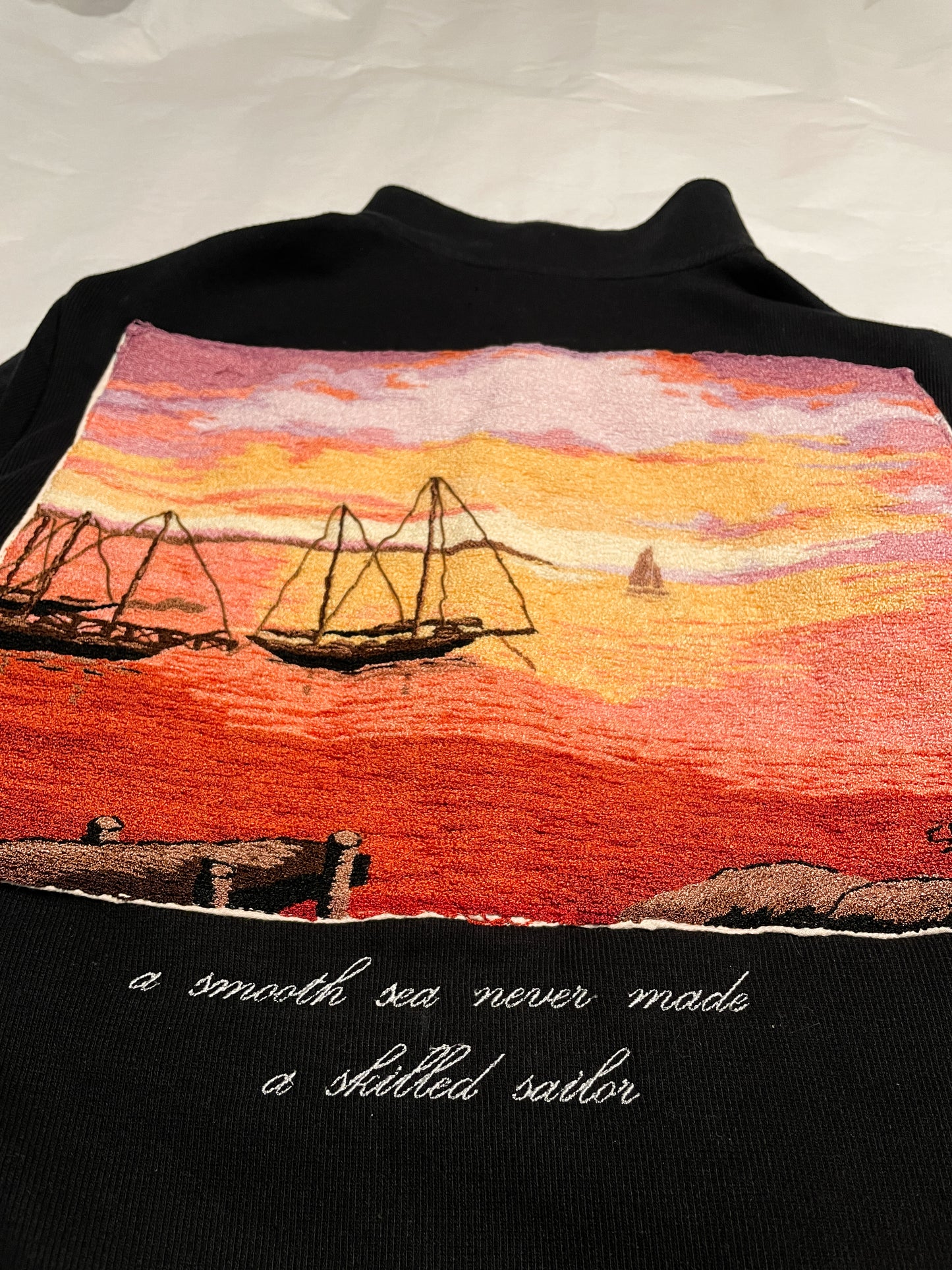 Skilled Sailor Sweater - Upcycled Embroidery - Size Large